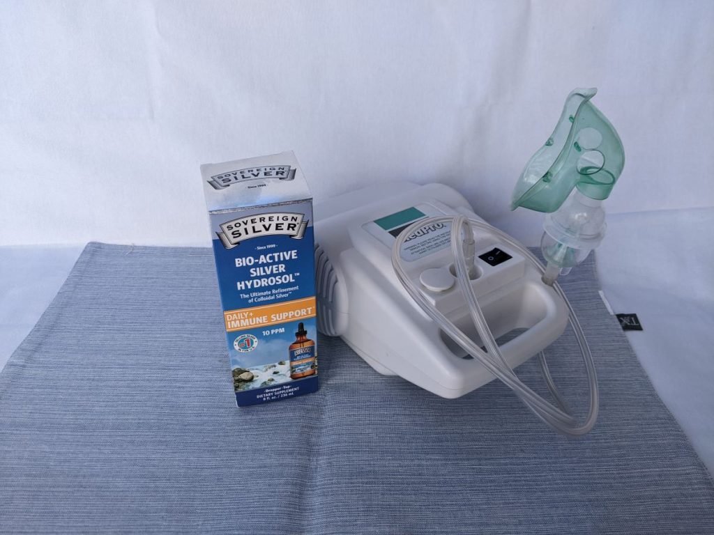 medpro nebulizer and colloidal silver on table