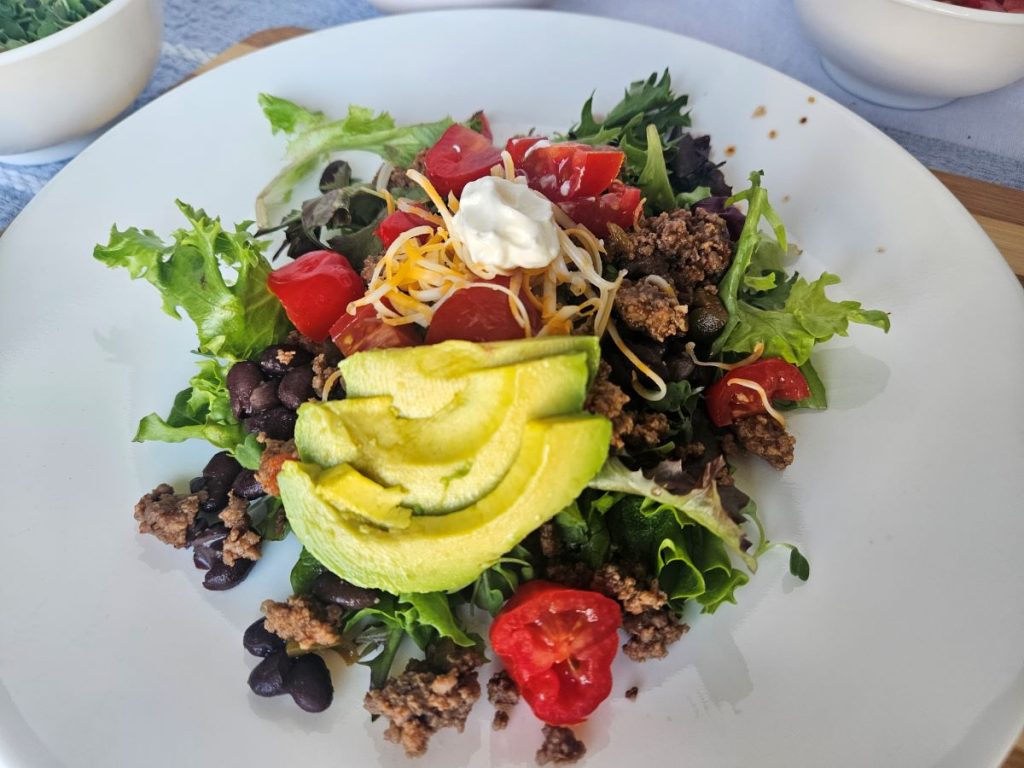 Taco salad on a white plate