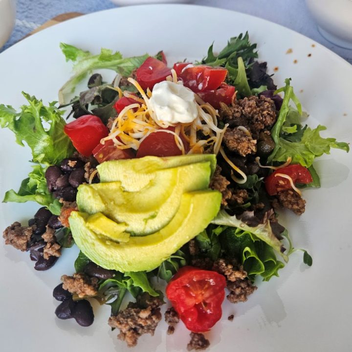 Taco salad on a white plate