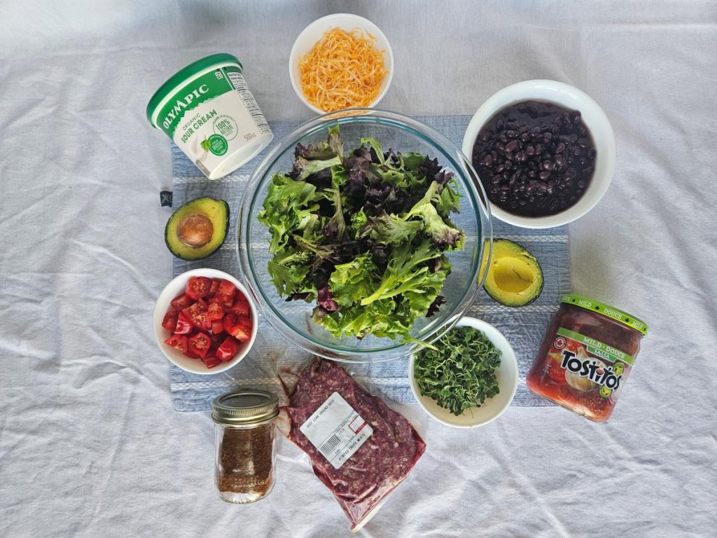 Ingredients to make taco salad