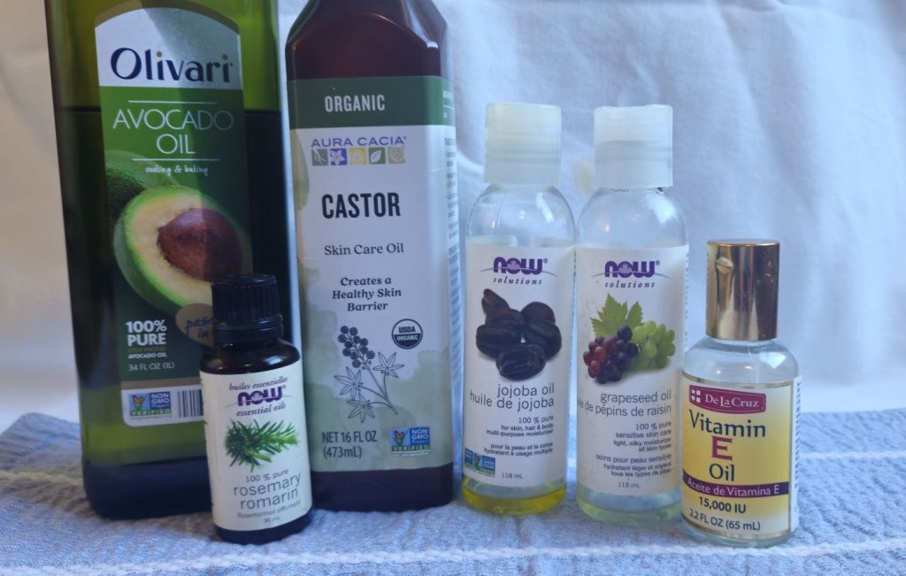 Variety of oils to make nourishing hair oil.