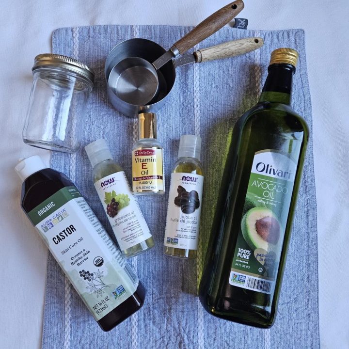 Things needed to make nourishing hair oil.