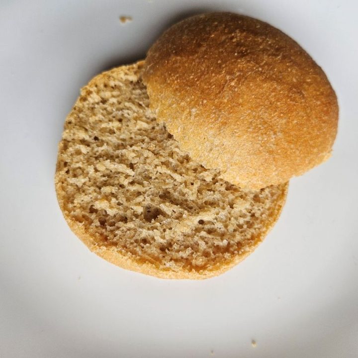 fresh baked bun sliced in half