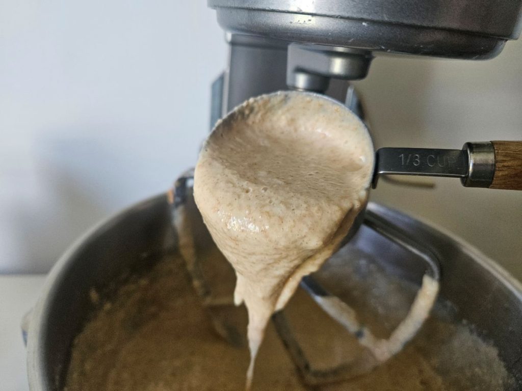 Freshly milled spelt waffle batter